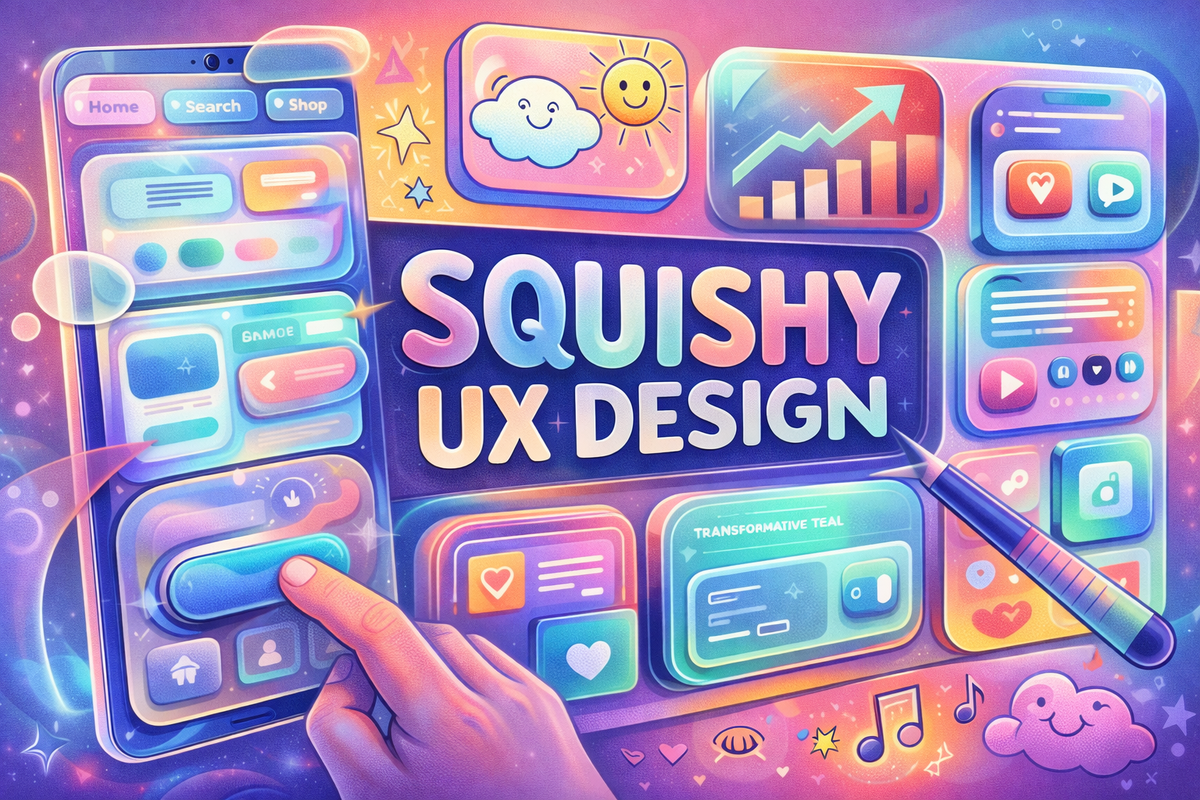 Squishy UX Design a colorful image of 2026 UX design theme for the year